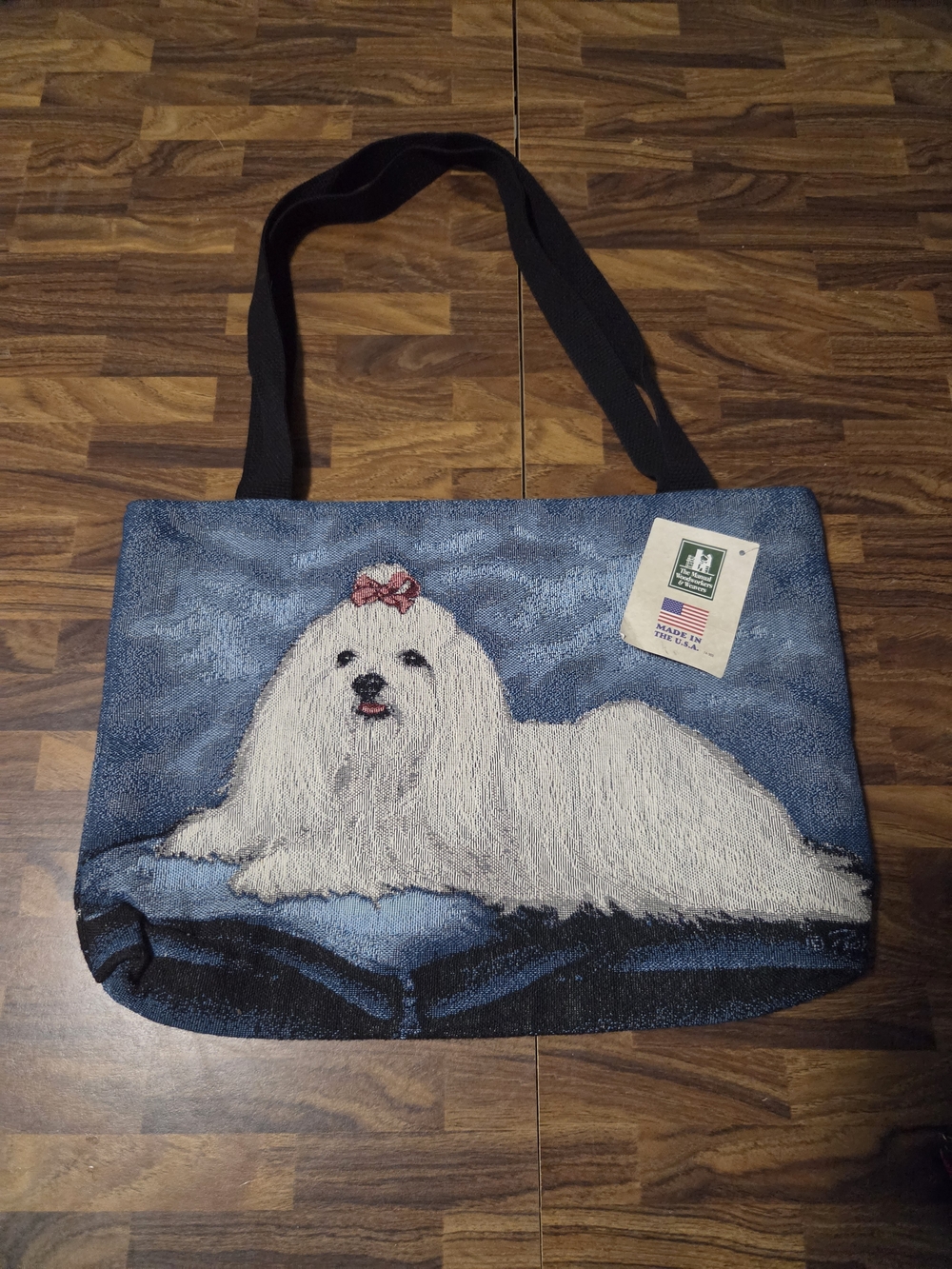 Vintage Linda Picken Maltese Tapestry Tote Bag Made In Usa-Webbing Handle W/ Tag